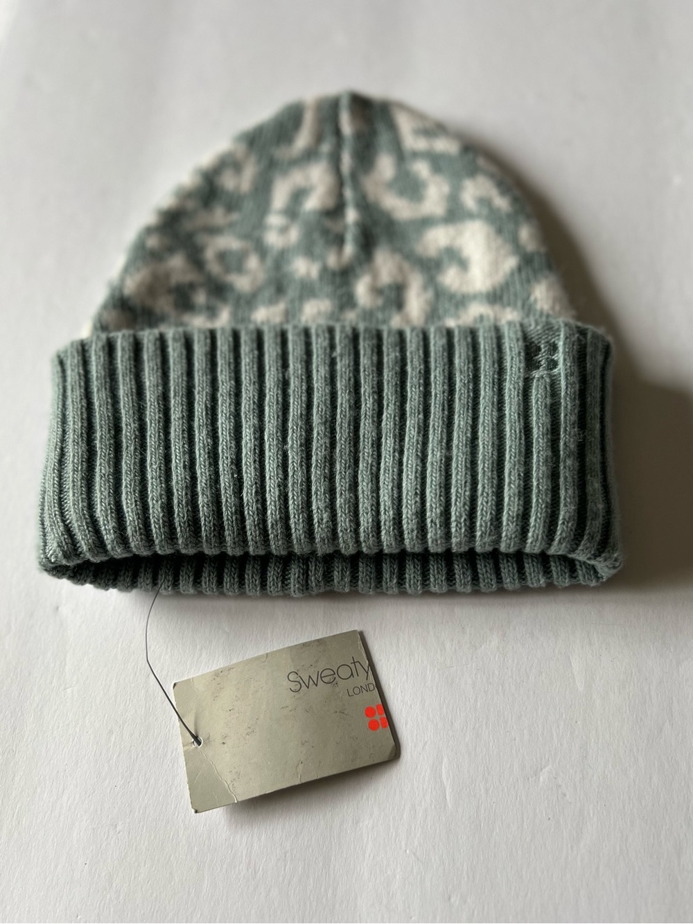 SWEATY BETTY WOOL BEANIE LEOPARD JACQUARD BLUE WHITE OS NWT